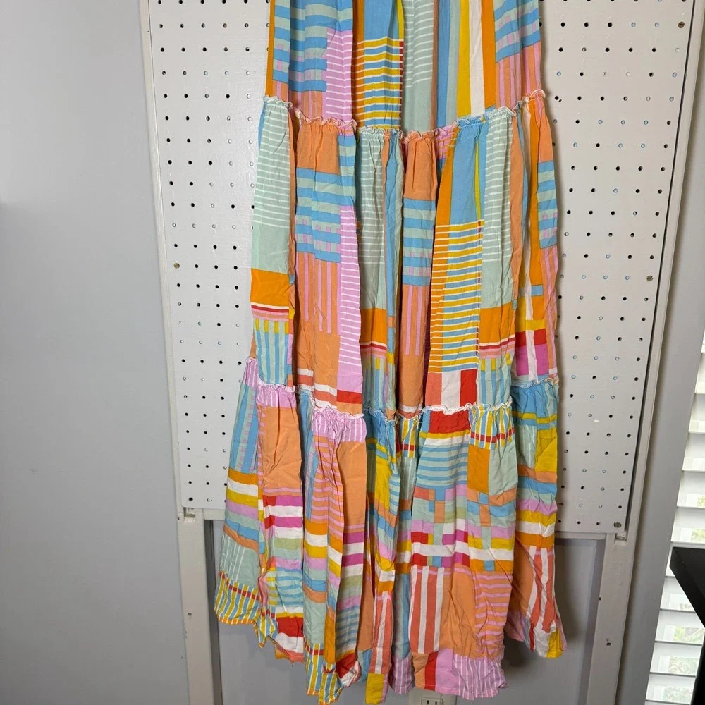 Abel The Label Smocked Maxi Dress Women's Small Multicolor Patchwork Party‎ - Picture 4 of 13